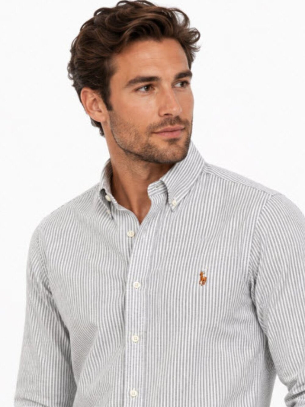 Ralph Lauren White Shirt with Thin Grey Stripes size 14.5 neck